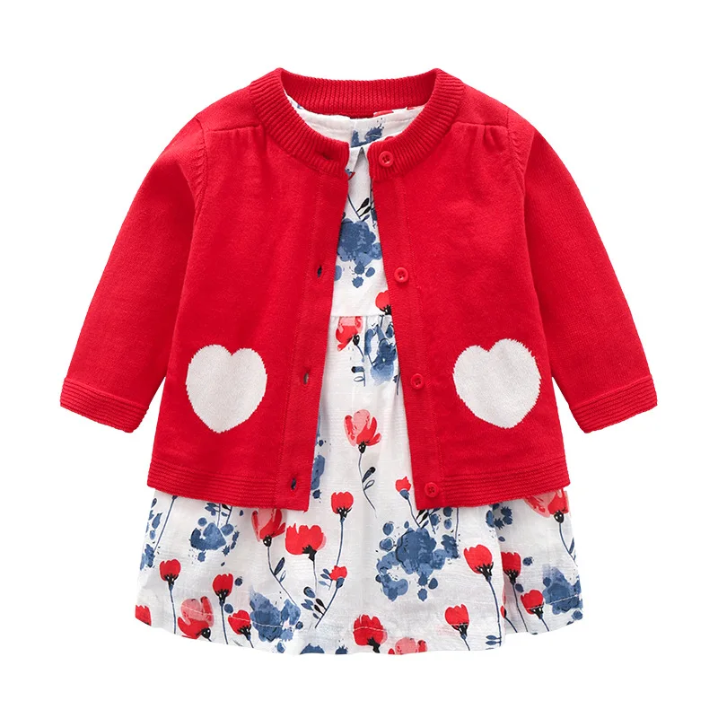 1 Year Birthday Dress Flower Baby Dress, Cardigan Baby Girls' 2 Piece Dress Set Baby Girls Outfits