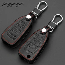 Jingyuqin de cuero llavero con anilla para Ford Focus 2 MK2 Fiesta kuga Ecosport clave Protector de soporte de funda