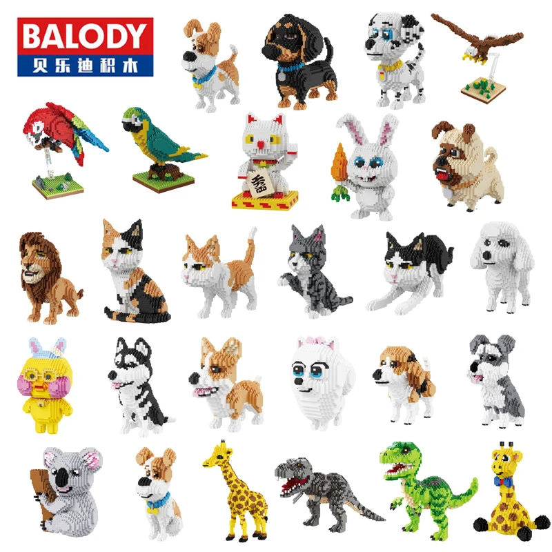 

Balody Husky Corgi Dog Dinosaur Persian Cat Lion Parrot Rabbit Duck Animal Pets DIY Mini Building Diamond Blocks Toy Gift