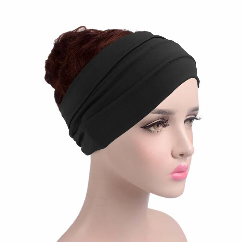 Женская широкая головная повязка на голову, эластичная повязка на голову для йоги, повязка на голову, повязка на голову в этническом стиле, аксессуары для волос для девочек - Цвет: Черный