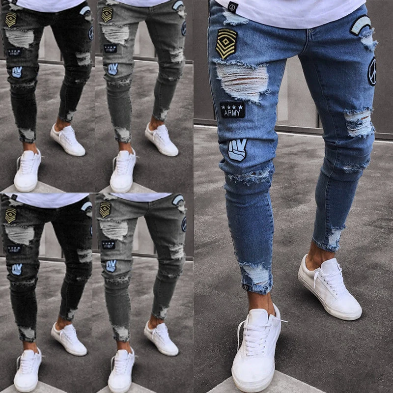 Мужские узкие джинсы Rip Slim fit Stretch Denim Distress потертые байкерские джинсы брюки US