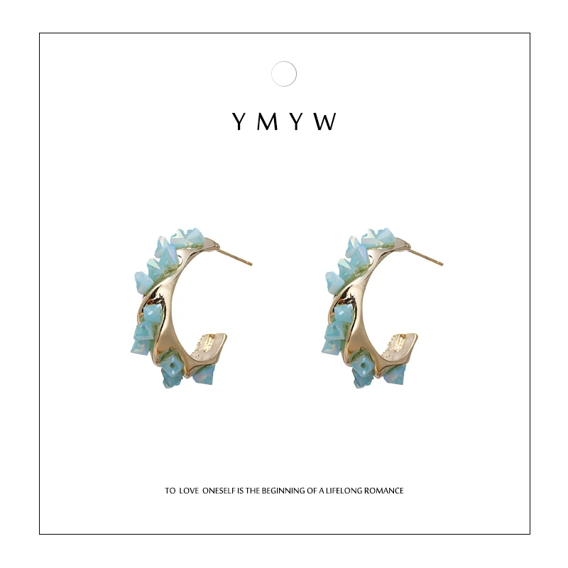 YMYW модные корейские геометрические серьги-гвоздики в форме с медными кристаллами 16 K массивные металлические серьги для женщин вечерние серьги Bijoux