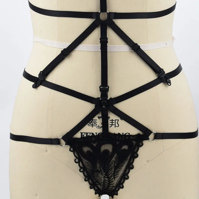 Harajuku Готический восточном стиле 90-х фетиш одежда кружевные подвязки Регулируемый Черный Рабство Женское белье Для женщин Эротические Жгут