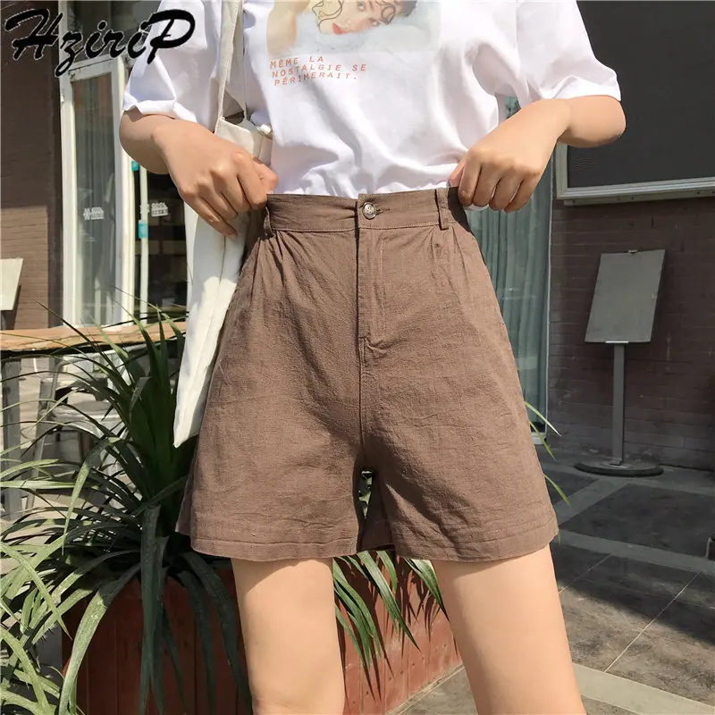 

HziriP New Spring Empire Sweet Loose Vintage Button Fly Casual New Style Women Solid Female Fashion Shorts Plus Size 4 Colors