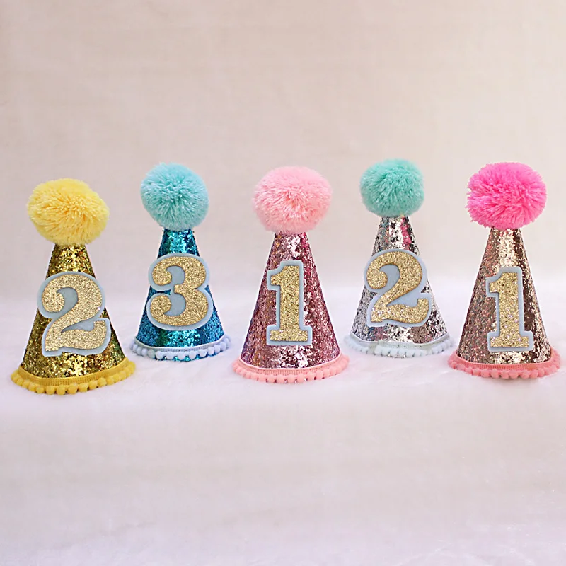 

Boy And Girl First 1st Birthday Hat Gold One Two Three Year Old Glitter Princess Hat Hair Accessory