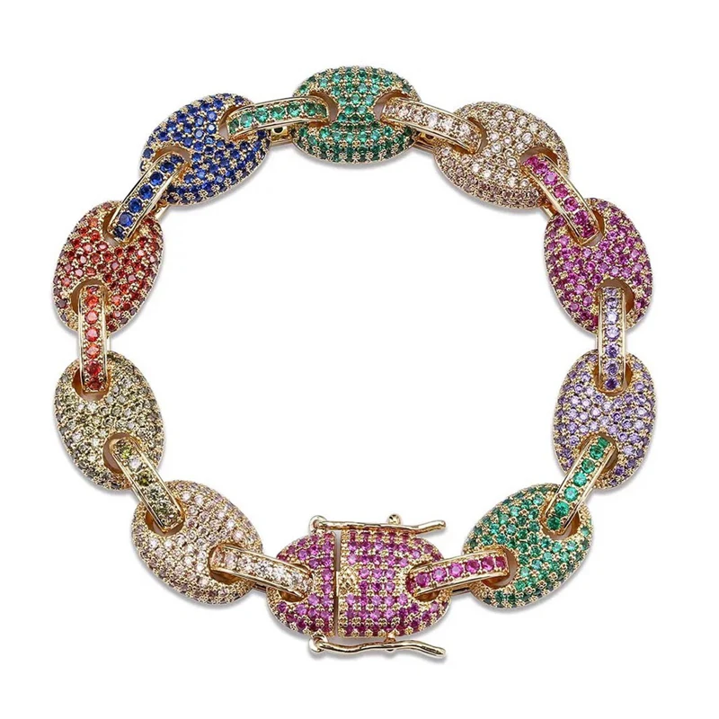 

Cuban Link Chain Gold 925 Sterling Silver Rainbow Color Pave Setting Miami Iced Out CZ Hip Hop Men Bracelet Homme 2018 Bijoux