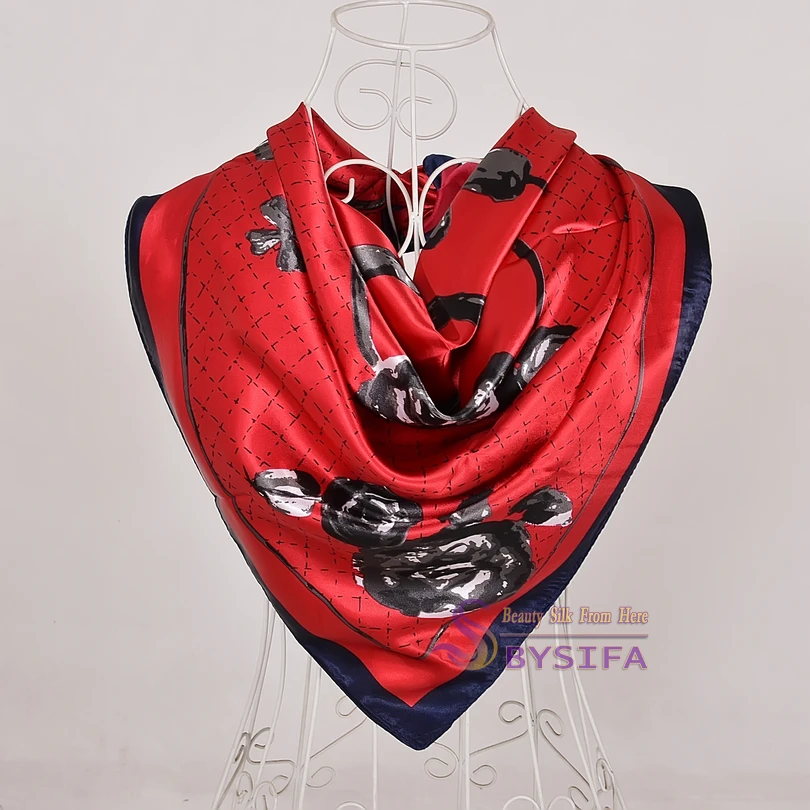 [BYSIFA] женский шарф хиджаб часы цепь дизайн красный Шелковый квадратный шарф, платок Cachecol Дамский головной шарф шейный шарф накидка платок