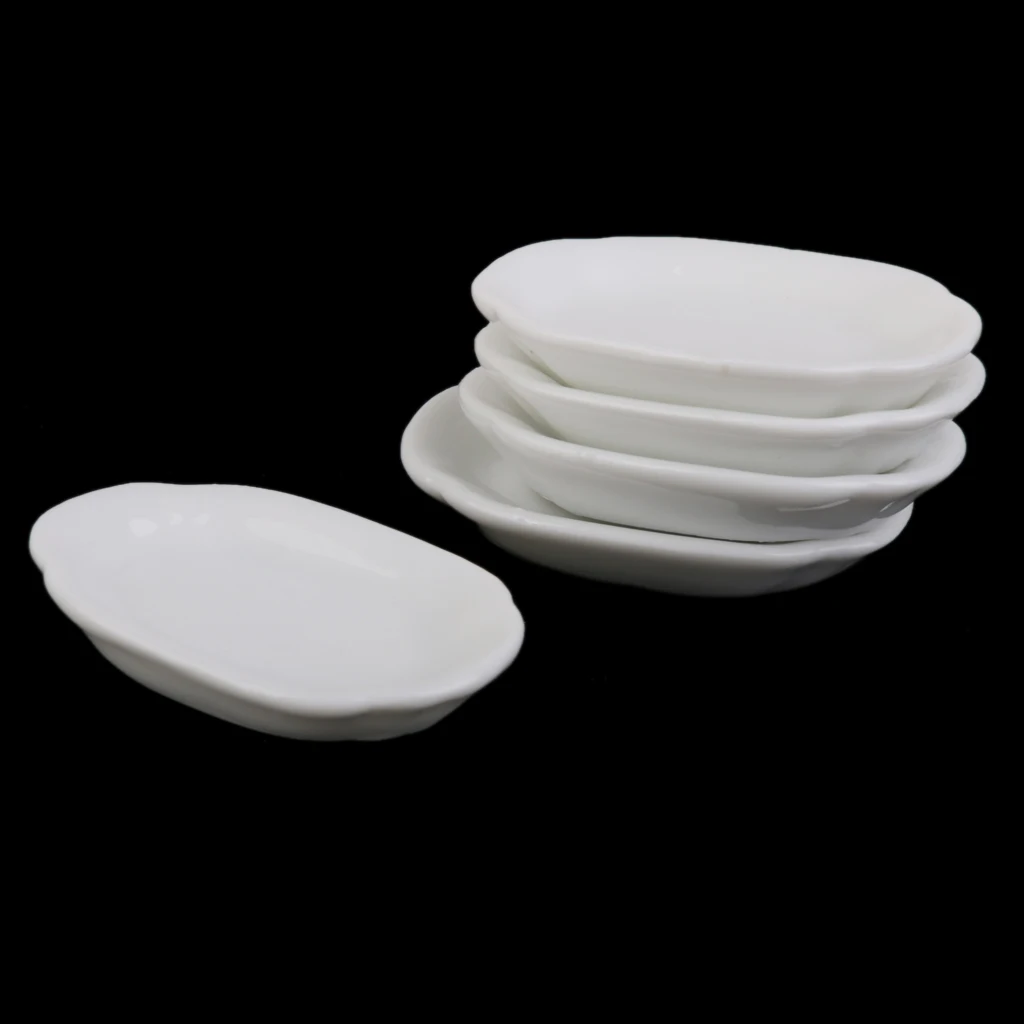 Miniature 5pcs White Ceramic Dishes Plate Tableware for Dollhouse 1/12 Scale 3.3 cm