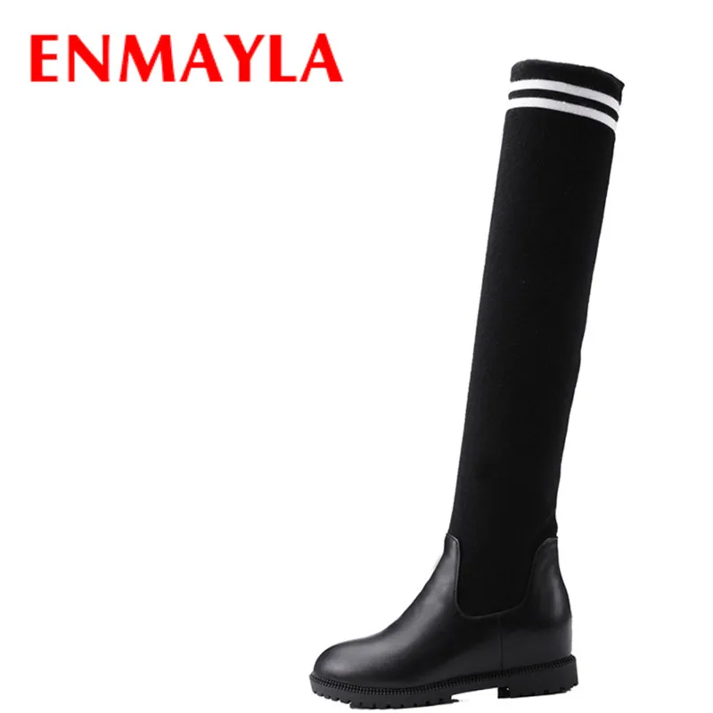

Airfour New Fashion Autumn/Winter Boots for Women Over-the-Knee Slip-On Round Toe Height Increasing Lady Shoes Large Size34-43