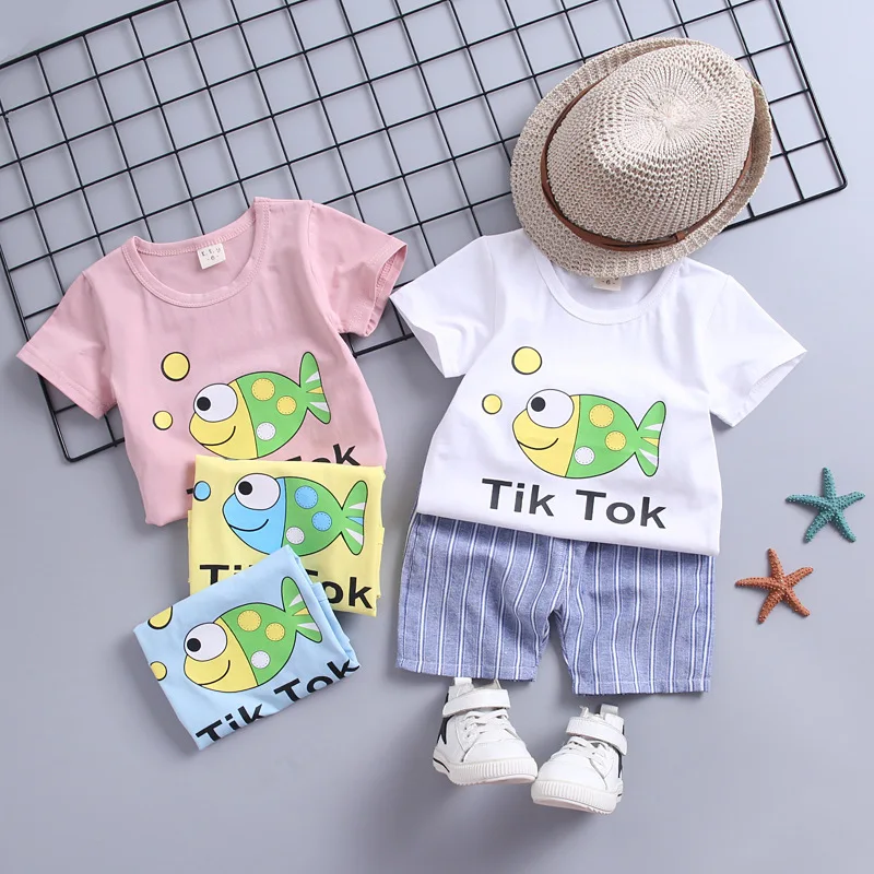 

Tik Tok Fish Baby Clothes Summer Boy Girl T-shirt Shorts 2pcs/sets Toddler Cartoon Pattern Suits Children Fashion Sport Clothing