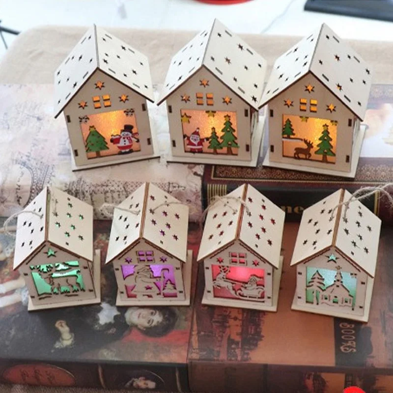 

Mini Wooden House Montessori Toys For Children DIY Assemble LED Flashing Wood House Christmas Decoration Kids Xmas Gift