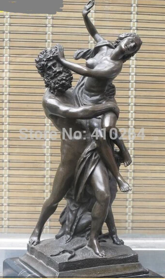 

15"Greece Myths Bronze Marble ART Statue Poseidon & nude Amphitrite 3 head dog