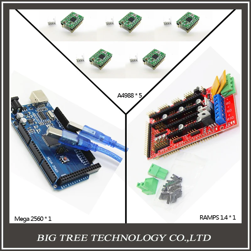 

Free shipping Mega 2560 R3 + 1pcs RAMPS 1.4 Controller + 5pcs A4988 Stepper Driver Module + USB cable for 3D Printer diy kit