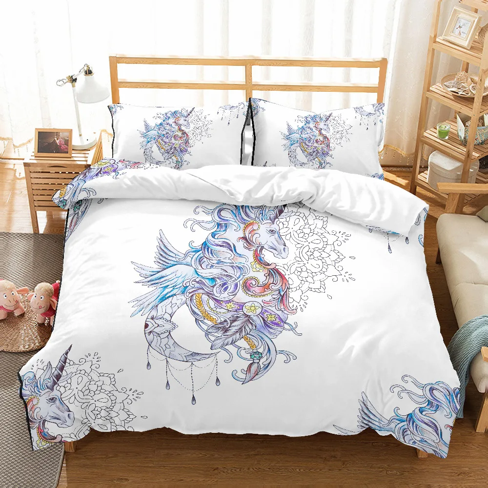 

3D print Bedding set nicorn flowers line lovers'/kids'/frinds' gift bedding sheet Duvet cover set Home Textiles