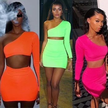 

Fashion Women Skirt Set 2019 Newest Fashion 2 Piece Bodycon Skirt Set Casual Clubwear Party Crop Top Dress