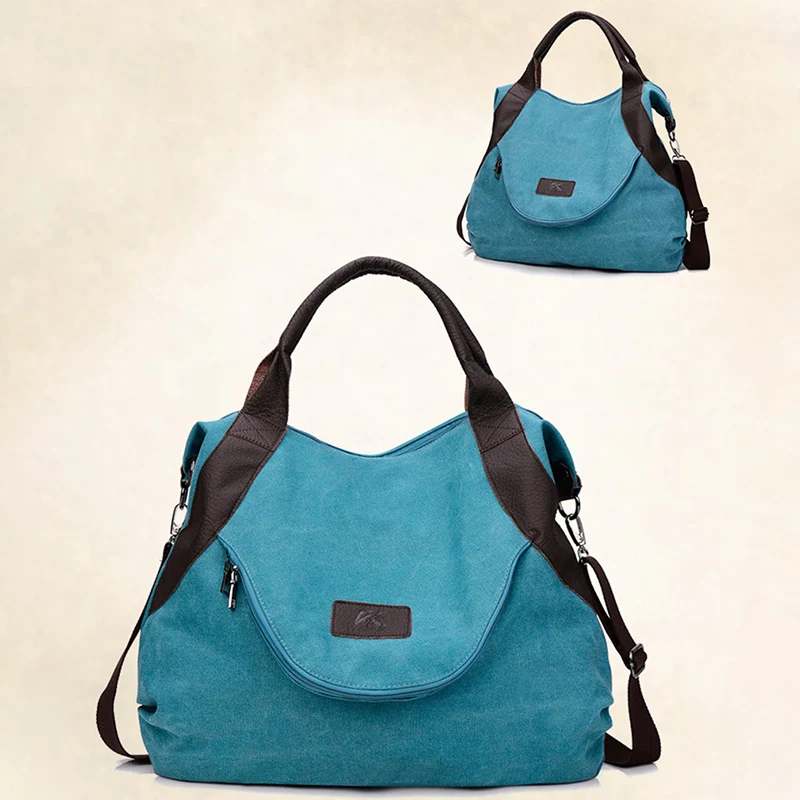 Большая Повседневная Сумка-тоут с карманами, женские сумки через плечо, холщовые вместительные сумки для женщин, сумки-мессенджеры - Цвет: Lake Blue