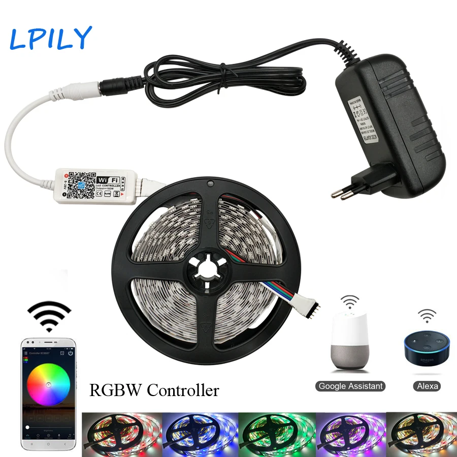 

LPILY 5050 RGBW LED Strip Light 5M WIFI LED Fita Flexible Tape Non Waterproof 10M 20M 15M RGBW Kit WIFI Smart Phone Controller