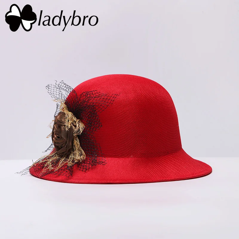 Ladybro جديد الربيع النساء قبعة الشمس ل الإناث القبعة المستديرة سيدة فيدورا قبعة الصيف خمر دلو الشاطئ كاب الأزياء زهرة الكتان كاب