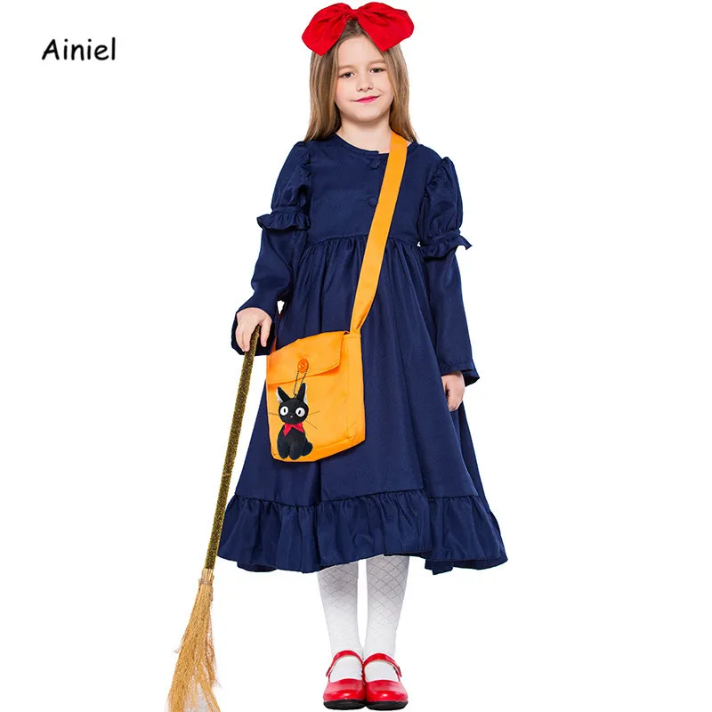Ainie JiJi Kiki служба доставки Косплей Костюм Платье/Сумка/Черный кот полный комплект