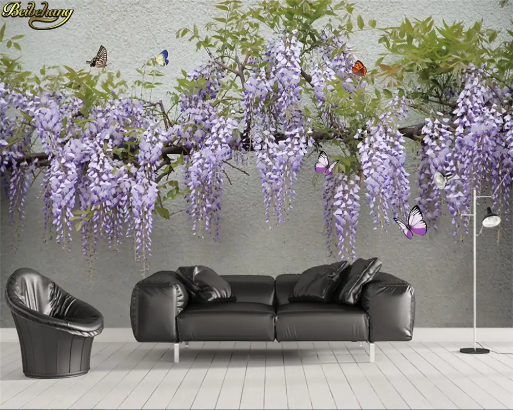 Beibehangカスタム写真の壁紙3d藤の花蝶テレビソファ背景の壁の塗装壁の論文の家の装飾 Wallpapers Aliexpress Beibehangカスタム写真の壁紙3d藤の花蝶テレビソファ背景の壁の塗装壁の論文の家の装飾 Wallpapers Aliexpress
