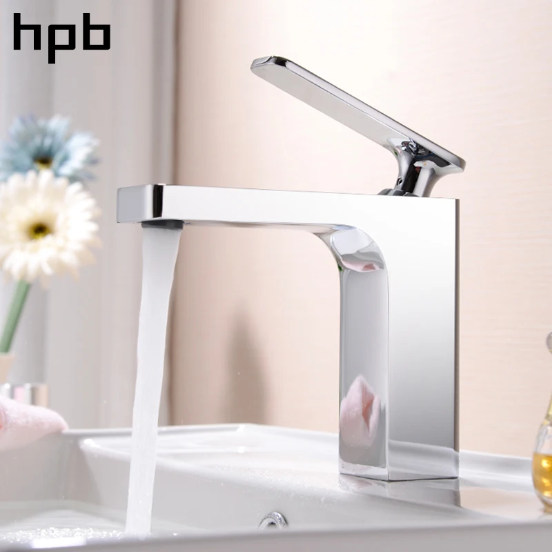 

HPB Square Style Bathroom Basin Faucet Water Tap Chrome Finished Sink Mixer Single Handle Hot And Cold Deck Mounted HP3040