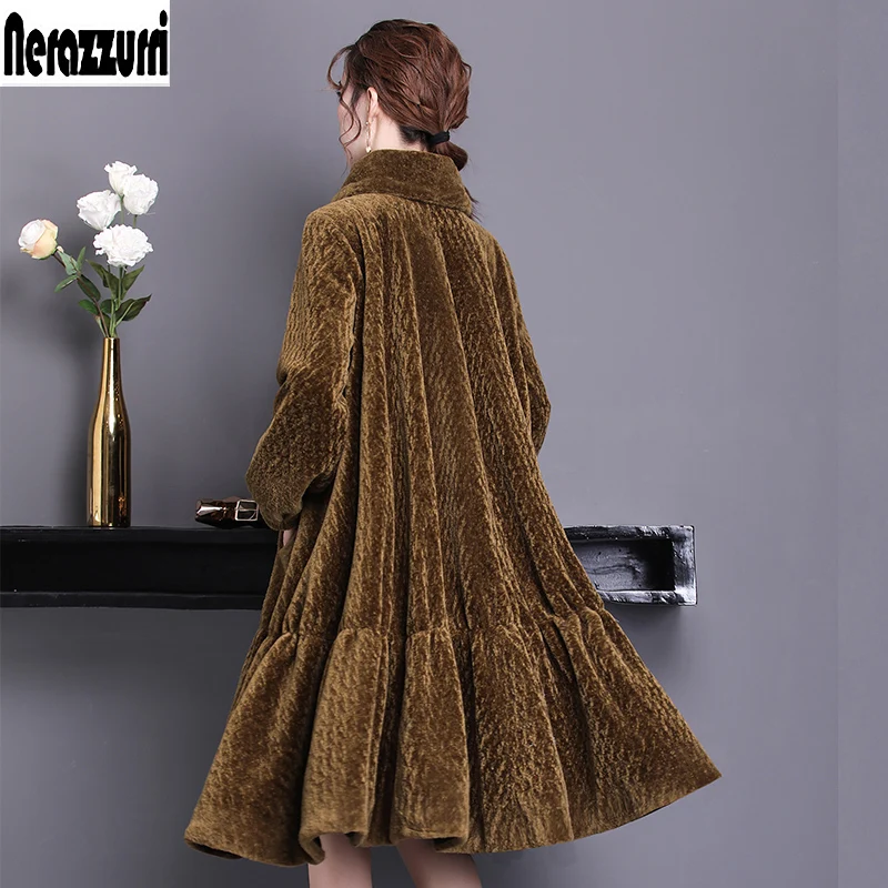 Nerazzurri Real fur coat women winter 2018 long large size oversize sheep fur jacket 5xl 6xl 7xl warm sheared lamb fur overcoat