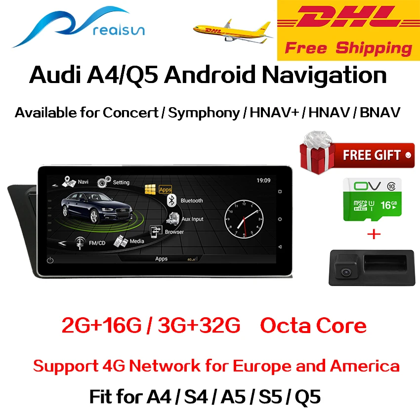 Realsun 10,25 дюймов Audi A4 B8 A5 S4 S5 Q5 концертный MMI 3g ram 32G rom Восьмиядерный Android 7,0 система 4G сетевая Автомобильная gps навигация