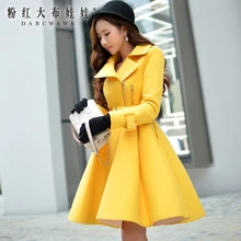 dabuwawa wool motorcycle coat women 2016 autumn winter turn down collar long outerwear pink doll