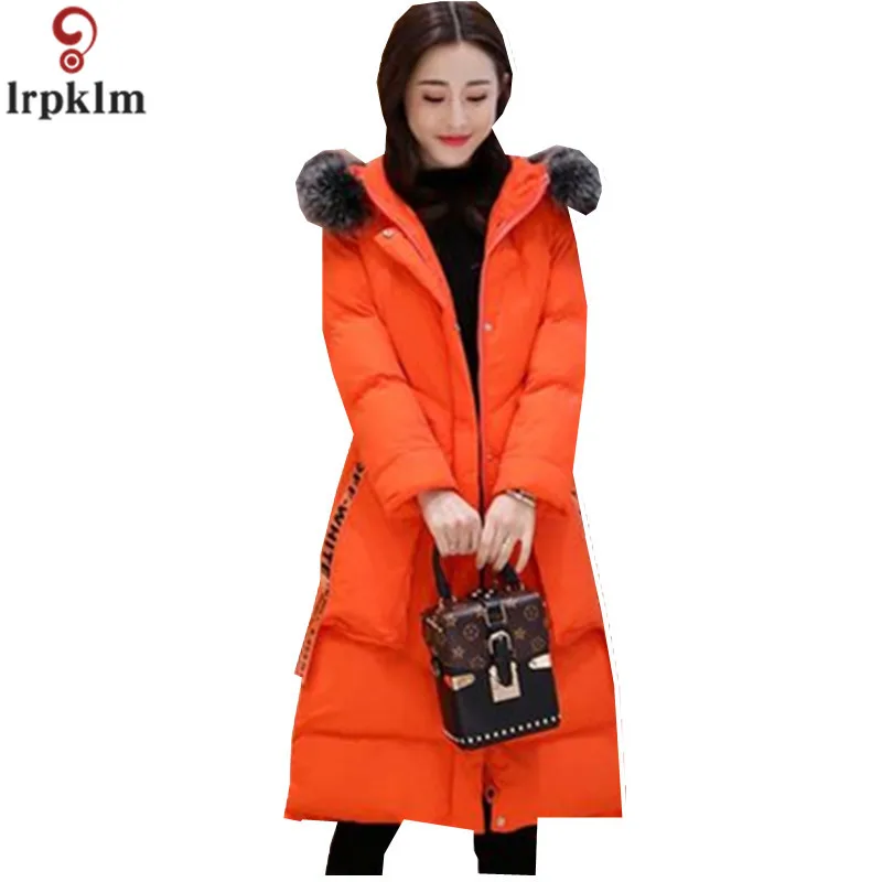 Jacket Womens Winter Long Cotton Padded Jacket Elegant Fur Collar Hooded Coats For Female 2018 New Plus Size Loose Overcoats LZ960