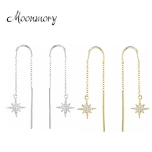 Moonmory Модные настоящие 925 пробы серебряные серьги Starburst Threader с прозрачным CZ для женщин вечерние ювелирные изделия Brincos