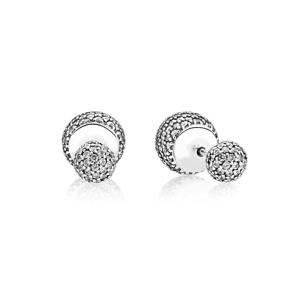 

925 Sterling Silver Women Size Two Balls Crystal Stud Earring Set Women Wedding Party Jewely Luxury Gifts