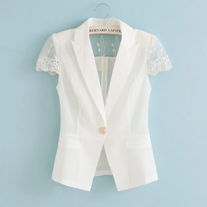 Fmasuth Summer Short Sleeve Ladies Blazer New Arrival Lace Sheer Sleeve