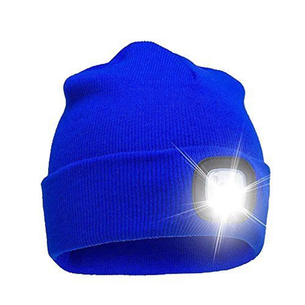 Bright LED Light Up Knitted Solid Hat Winter Unisex Warm Cap Beanie for
