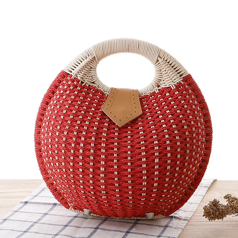 

LHLYSGS brand rattan handbags straw round straw bags desigual sac a main beach bag luxury handbags women bags designer bao bao