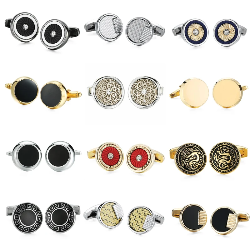 

DY The high-end brand classic style round retro pattern crystal Cufflinks fashion French men's shirt Cufflinks