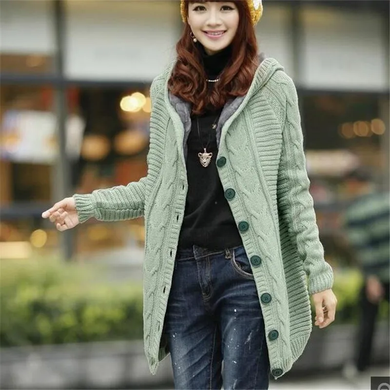 

Women's clothes Qiu dong new hooded sweater coat thick warm loose cardigan elegance Knit a sweater coat Promotion price OK67