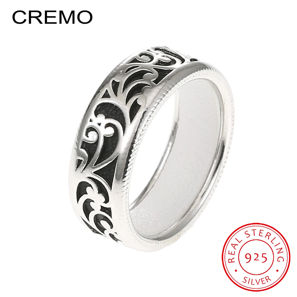 

CREMO 100% Genuine 925 Sterling Silver Rattan Hollowing Craft Finger Ring Agate Unfading Exquisite Flower Authentic S925 Rings