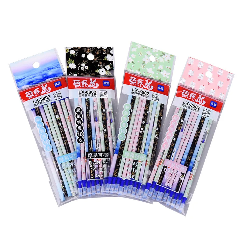 

Xuexi 10Pcs High quality colorful 0.38mm Sufficient Blue/Black ink Easy To Mount Erasable Gel Refill