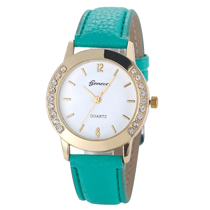 Роскошные модные повседневные часы женские черные белые женские бриллиантовые аналоговые кожаные кварцевые наручные часы A40 - Цвет: Green