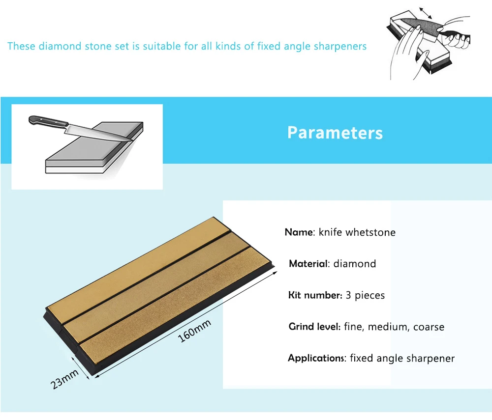 DMD 3pcs Professional Angle Diamond Sharpener Knife Whetstone