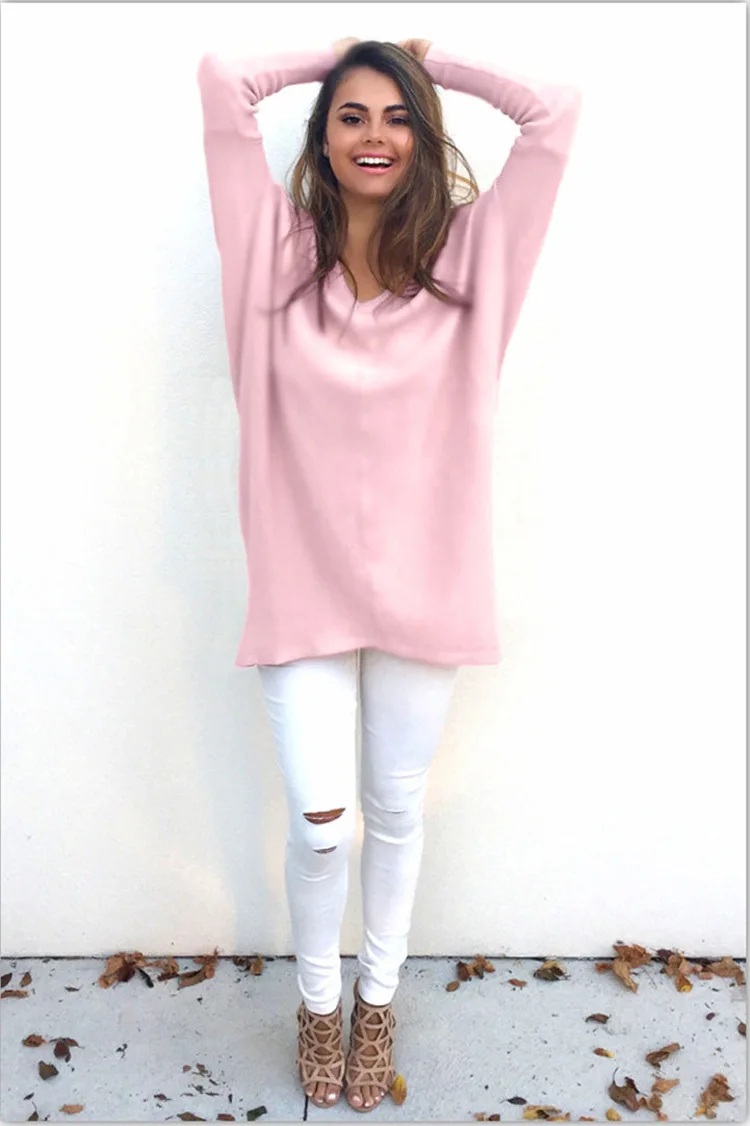 2018 Autumn Winter Sweater Women Round Neck Pullover Knit Sweater Large Size Loose Long Sleeves Women Tops Bottom Shirt Sweater
