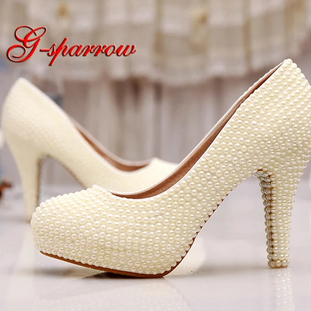 Ivory Pearl Wedding Shoes 4 Inches High Heels Beautiful Anniversary Wedding Ceremony Pumps Bridesmaid Shoes Cusotmized Ivory Pearl Wedding Shoes 4 Inches High Heels Beautiful Anniversary Wedding Ceremony Pumps Bridesmaid Shoes Cusotmized