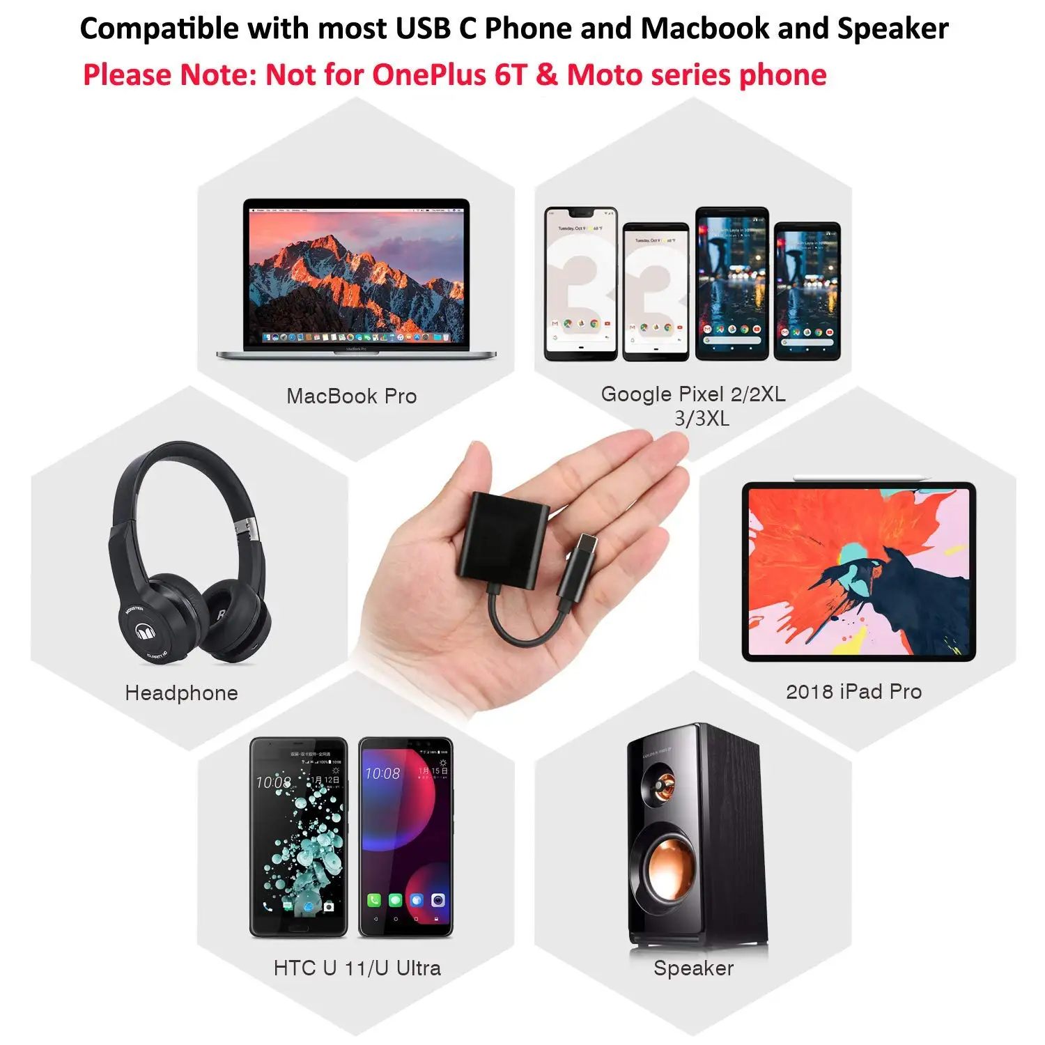 YSAGi 2 in 1 USB Type C to 3 5mm Audio Headphone Charger and Music Jack Adapter for Google Pixel 2 2XL 3 3 XL iPad pro HTC