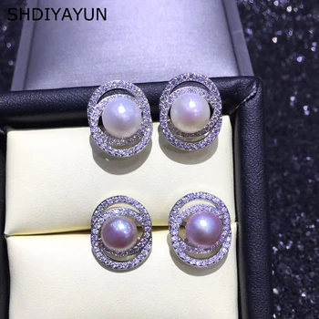 

SHDIYAYUN Fine Pearl Earrings Pearl Jewelry Ellipse Zircon Earring Freshwater Pearl 925 Silver Earrings For Women Wholesale