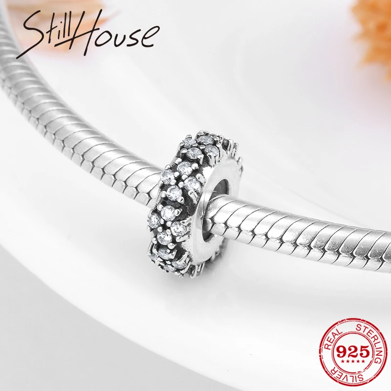 

100% 925 Silver crystal clear CZ Spacer Stopper beads womens accessories 2018 Fit Original Pandora Charm Bracelet Jewelry making