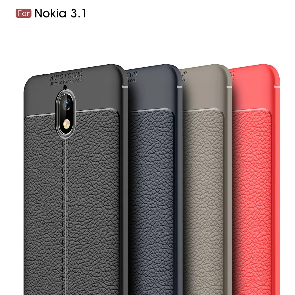 

sFor Nokia 3 2018 Case Nokia 3.1 Case Silicone Luxury Litchi Texture PU Leather Soft TPU Back Cover Case For Nokia 3.1