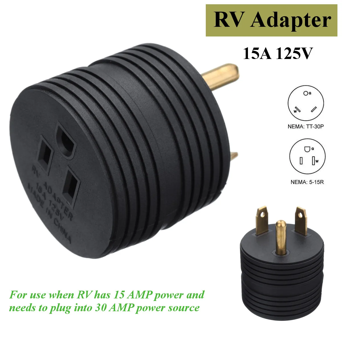 KROAK RV Electrical Adapter Plug 30AMP Male to 15AMP Female for