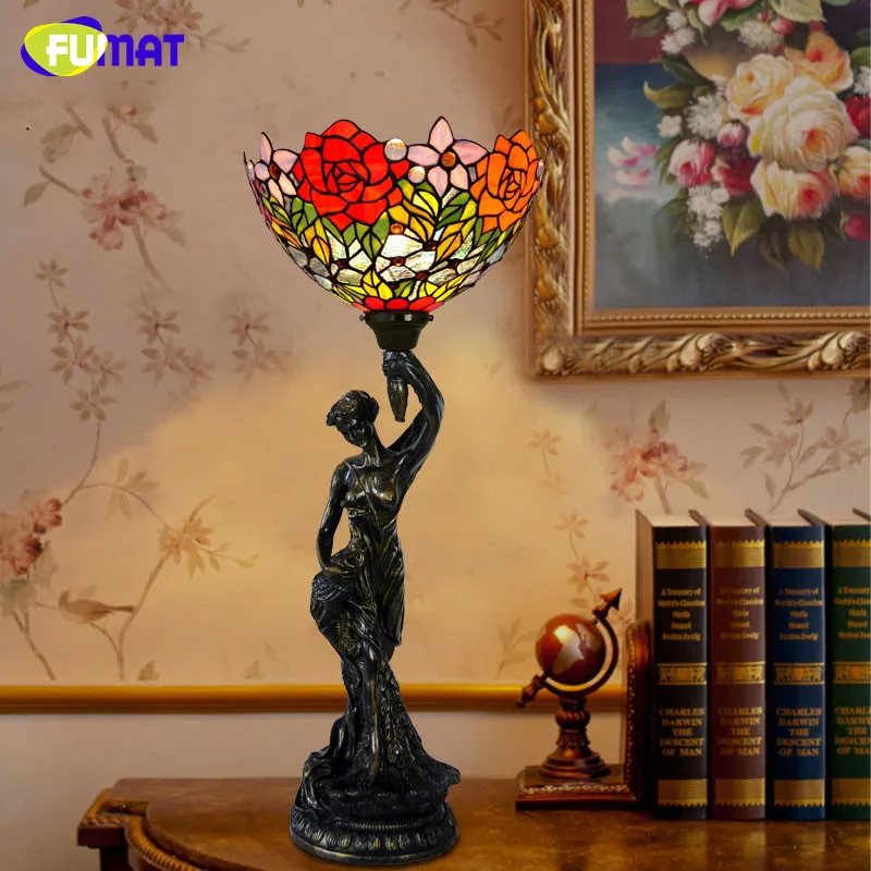 FUMAT Glass Table Lamp European Style Creative Art Stained Glass Tulip Roses Hot Air Balloon Bedside Light Home Decoration Lamps FUMAT Glass Table Lamp European Style Creative Art Stained Glass Tulip Roses Hot Air Balloon Bedside Light Home Decoration Lamps