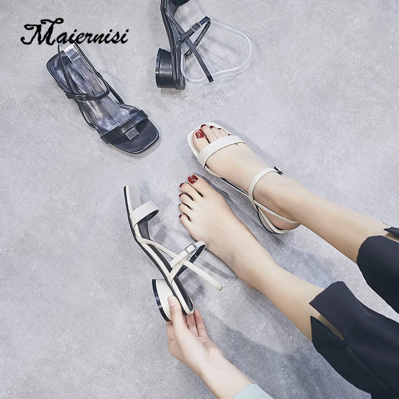 

MAIERNISI Ankle Strap Women Sandals Summer Shoes Women Open Toe Chunky High Heels Party Dress Sandals Low Heel Sandals
