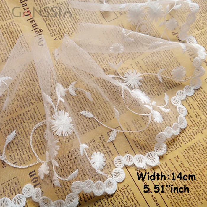 

1yrd/lot Width:14cm Ivory white Dandelion design embroidery lace, embroidered mesh lace for garment,trimming lace (ss-523)